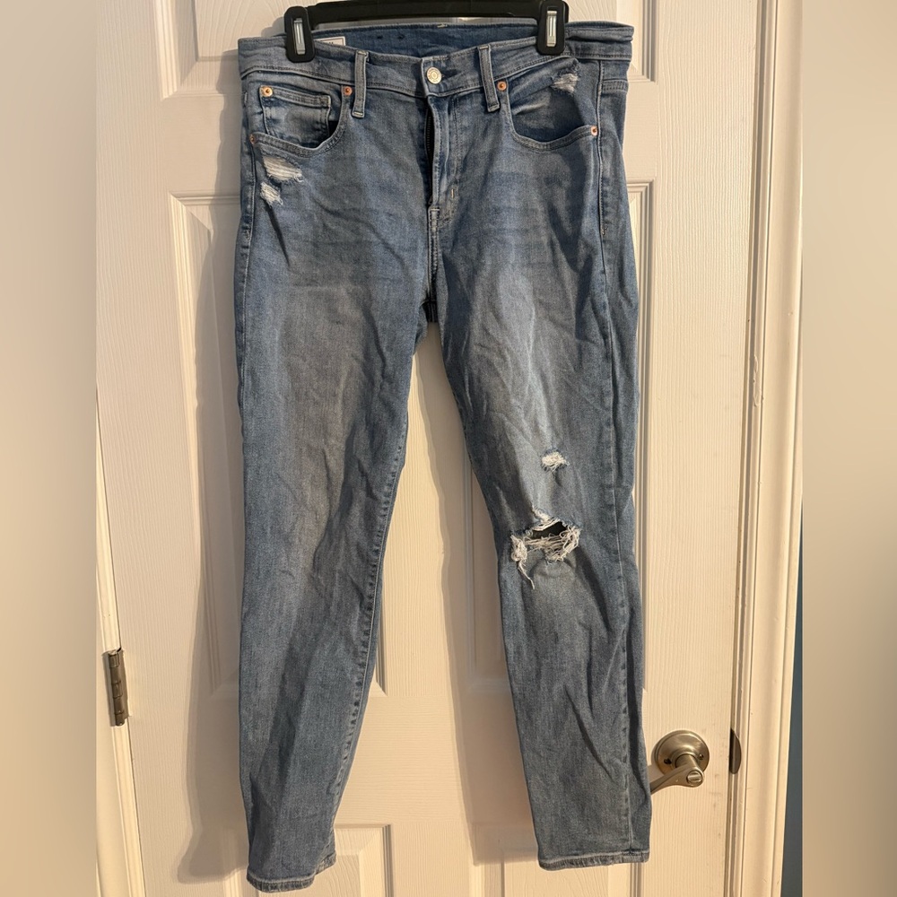 GAP Distressed Skinny Jeans Light Wash Size Medium High Rise‎ Stretch Denim